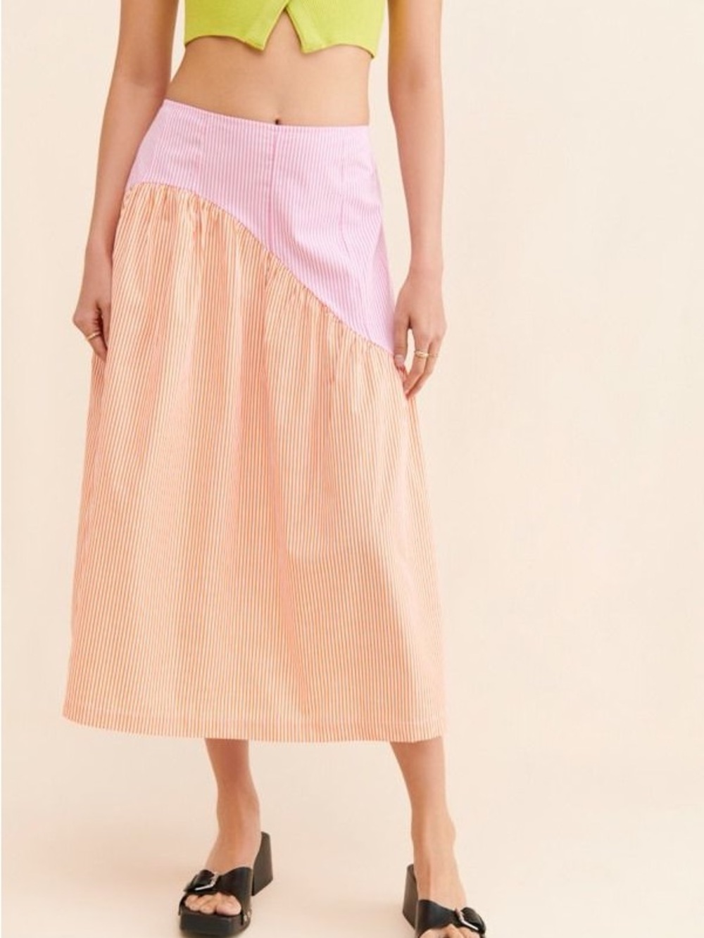 Lisa Says Gah Pink and Peach Colorblock Midi Skirt
